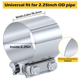 Kshineni Exhaust Clamp, 2.25 Inch Lap Joint Band Clamp 2.25" Stainless Steel Coupler Exhaust Muffler Band Clamp