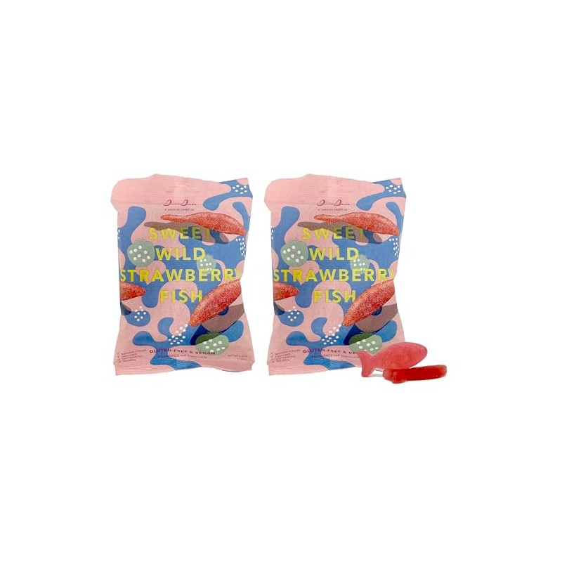 Bon Bon Swedish Candy Sweet Wild Strawberry Fish Vegan Candy,