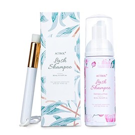 Eyelash Extension Cleanser 60ML Natural Lash Extension Shampoo Rose Professional Eyelid Foaming Cleanser Paraben & Sulfate Free Non-lrritating with Salon and Home Care