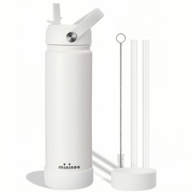 Insulated Stainless Steel Water Bottle with Straw, Ceramic-Lined, BPA-Free & Leak-Proof, 24 oz, White