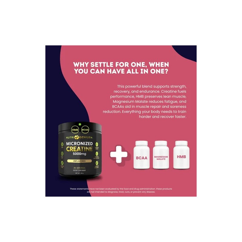 Creatina Micronizada Nutrigenius Micronized Creatine Monohydrate 5000mg BCAA 211 HMB