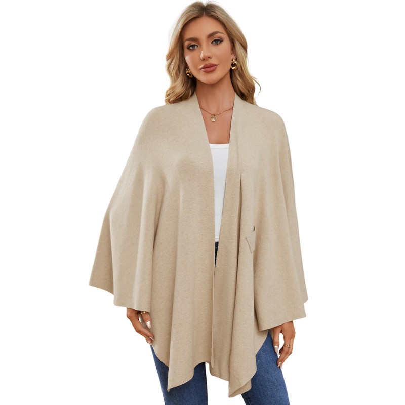 PULI Women's Elegant Shawl Wraps Soft Open Front Poncho Sweater