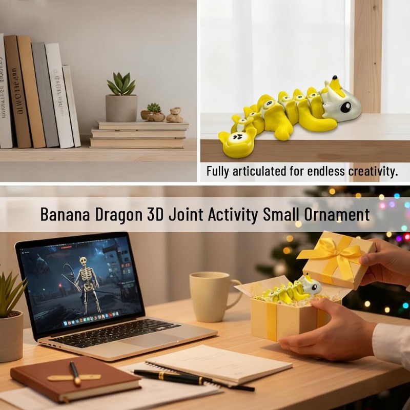 Vantico 3D Printed Banana Dragon Desktop Pet Figurine, Cute Office