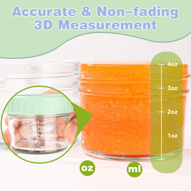 RowinsyDD 32-Pack Leakproof 4oz Glass Baby Food Jars With Lids