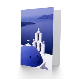 SANTORINI CHURCH BLUE DOMED ROOF GREECE HOME BLANK GREETINGS CARD