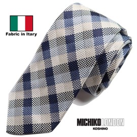 Michi Ki-014-A Italian Fabric, Japanese Sewing, Fabric in Itary Necktie, Brand Koshino, Checkered Pattern, 100% Silk, Present, Gift, Unisex, Unisex, Blue, blue