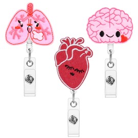 OFFCUP Badge Reel Holder, 3pcs Retractable Felt Badge Reels, Cute ID Badge Holder Felt Nurse Reel Retractable Lanyard Clips for Nurse Doctor Teacher Student (Lungs, Heart, Brain)