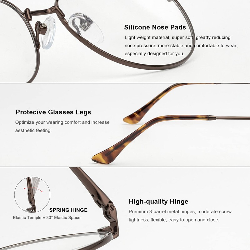 RB.Pilot Blue Light Aviator Reading Glasses for men Women Metal