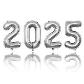16 Inch 2025 Balloons, Happy New Year Balloons, Gold Foil Number Balloons, New Years Eve Decorations 2024 Balloons for Nye Party Decorations 2025 Christmas (Silver)