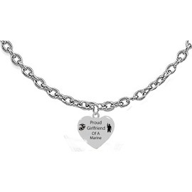 Marine, Proud Girlfriend Of A Marine, On A Adjustable Silvertone Cable Chain Necklace, What A Great Gift For Yourself, Or A Friend.Hypoallergenic-Safe, No Nickel,Lead Or Cadmium In The Metal 2339N1S