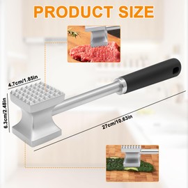 Druuzyl Fleischhammer 27 cm aus Edelstahl - Doppelseitiger Fleischklopfer mit Flacher & Zackiger Schlagfläche, Profi Küchenhammer für Schnitzel, Steaks, Koteletts, Rind, Huhn (rostfrei & hygienisch)