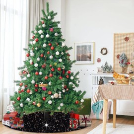 FOTSHARER Black Tree Skirt 46 Inch Glitter Sequin Christmas Tree Skirt Large for Sparkle Xmas Tree Skirt Velvet Tree Skirt for Glitter Christmas Tree Base Cover for Fall Tree Skirt Holiday Decoration