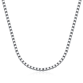 PDTJMTG 925 Sterling Silver Box Chain 0.8MM 1MM 1.5MM 2MM 3MM Italian Silver Box Chain Necklace for Women Men (width: 1.5mm, 55cm)