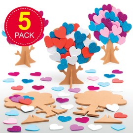 Baker Ross AT664 Love Heart Tree Kits - Pack of 5, Creative Valentine's Day Art and Craft Supplies for Kids to Make and Decorate,Blue,Pink,Purple,Red,Teal,White