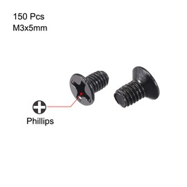sourcing map M3 x 5mm Phillips Screw Fastener Black for Laptop PC TV Fan Switch 150pcs