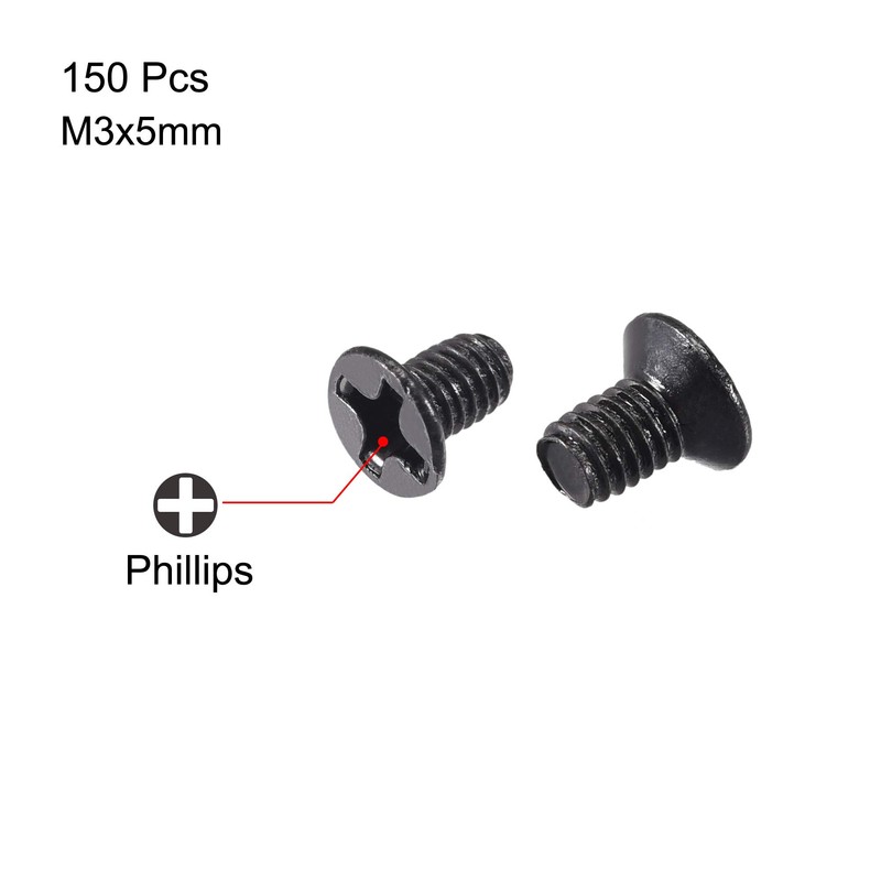 sourcing map M3 x 5mm Phillips Screw Fastener Black for