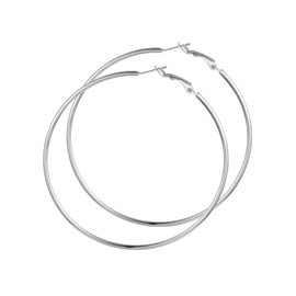 GoldChic Jewellery Stainless Steel / Copper Classic Creole Earrings Exaggerated Geometric Hoop Earrings Classic Simple Hoop Earrings for Women / Girls, Ladies Gold/Silver/Black Hoop Earrings in Large 30/40/50/55/60/70/80/100 mm, Silver