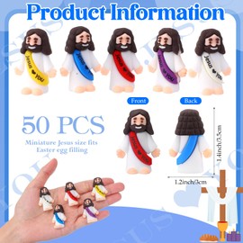 Bememo 50 Pcs Mini Jesus Figures Jesus Loves You Christ Toys Little Christ Figures to Hide and Seek Sunday School Religious Party Favors Gift(Fresh Color)