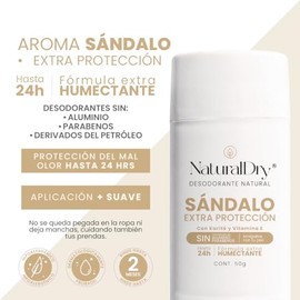 NaturalDry Desodorante Natural Sándalo Extra Protección 24h | Deportista Humor Fuerte | Sin Aluminio ni Parabenos | Con Karité y Vitamina E | 50g | Pack 2 Piezas