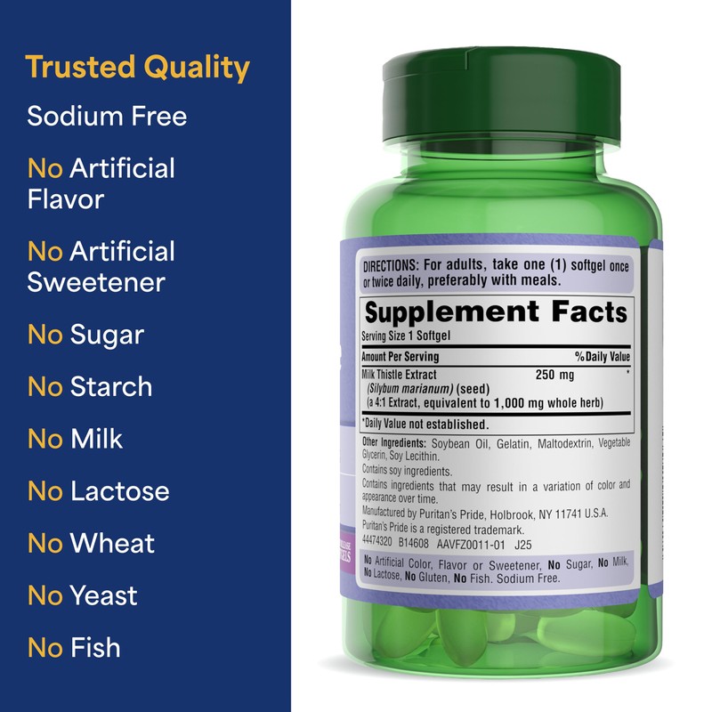 Puritan's Pride Milk Thistle Silymarin 4:1 Concentration Extract 250 mg