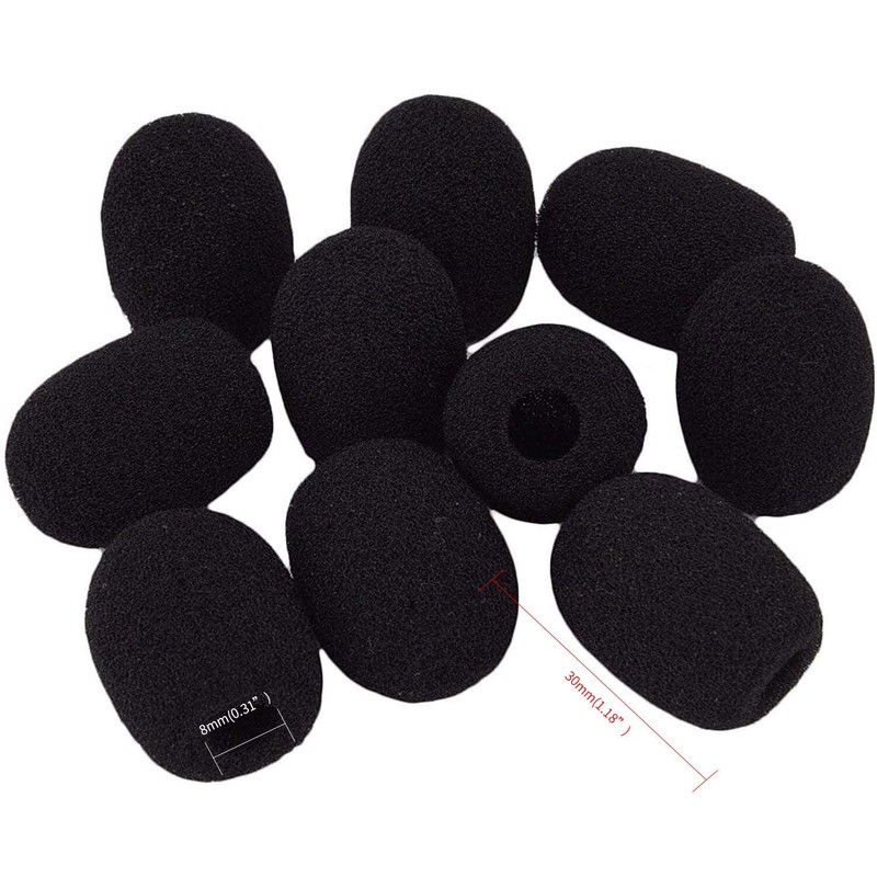 10 Piece Black L30mm x D8mm Mini Microphone Headset Windscreen