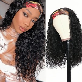Jreitsere Wig Hair Band 16 Inch Wig Women Natural Brazilian Wig Hairband Curly Brazilian Hair Wigs for Black Women Curly Human Hair Wigs