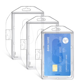 ID Card Holder with Thumb Slot, Transparent, ID Holder, Card Sleeves, Badge Holder, Credit Card Case, Card Sleeves for Office, School, Office Supplies, Pack of 3