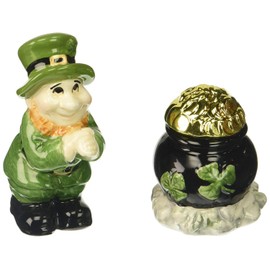 Green Leprechaun and Black Pot of Gold Tone Salt and Pepper