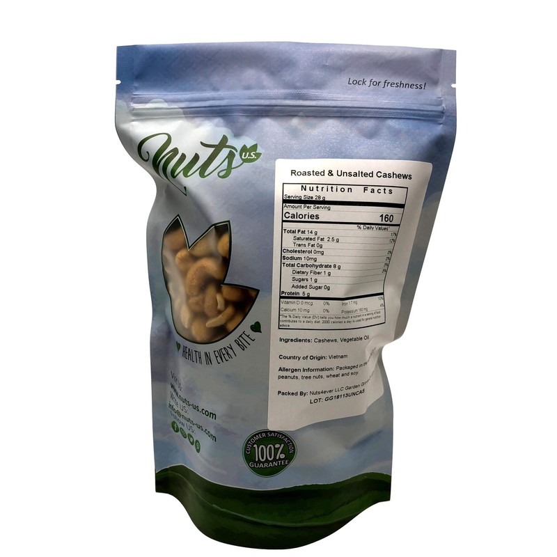 NUTS U.S. – Roasted and Unsalted Cashews | Whole Kernels