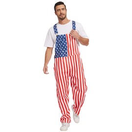 Boveco American Flag Overalls for Men Striped Patriotic Onesie 4th of July Bib Independence Day Romper USA Oversized Jumpsui 2XL