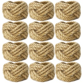 WINGFISH Napkin Rings Set of 24 Farmhouse Woven Napkin Rings Bulk Burlap Jute Napkin Rings for Dinning Table, Nautical Napkin Rings Table Decor for Party Gathering Banquet Wedding Birthday