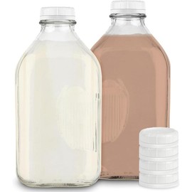 64-Oz Glass Milk Jugs with Caps (2 Pack) - 64 Ounce Food Grade Glass Bottles - Dishwasher Safe - Bottles for Milk, Buttermilk, Honey, Tomato Sauce, Jam, Barbecue Sauce - Color: 2, Size: 64 oz