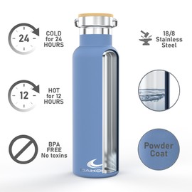 Daikoku Bottle, Doppelwandige Thermosflasche aus Edelstahl, Thermosflasche, die das Getränk stundenlang heiß oder kalt hält, zwei Verschlüsse, blau, 750 ML