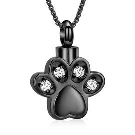 QGJNSGC Pet Paw Urn Necklaces for Ashes Paw Print Cremation Jewellery for Pet Ashes Cats Dogs Claw Keepsake Memorial Pendant for Women Men Ash Holder Gift, Stainless Steel, Cubic Zirconia