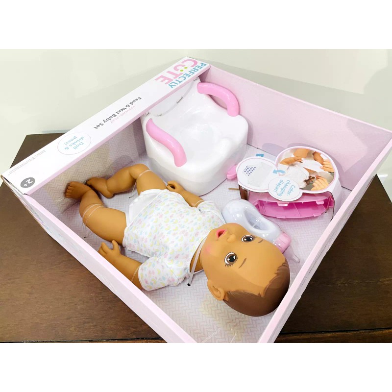 Perfectly Cute Feed & Wet 14” Baby Set - Brunette