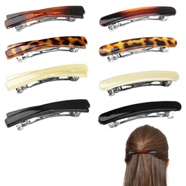 8 Pinzas Planas Francesas de 6,5 Cm para El Cabello, para Mujer, Pinzas de Carey, Accesorios Pequeños, Curvas, Brillantes Y Planas para Cabello Fino (Negro, Blanco, Leopardo Y Ámbar).