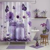 FAXTOZ Rustic Purple Butterfly Daisy Floral Glass Jar Shower Curtain,