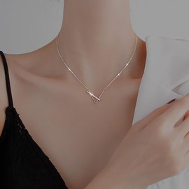 Inateannal Chevron V Pendant Necklace Silver Crystal Bar Necklace Cubic Zirconia Initial Necklace Letter V Choker Necklace Large Initial V Necklace Chain Vintage Minimalist Necklace