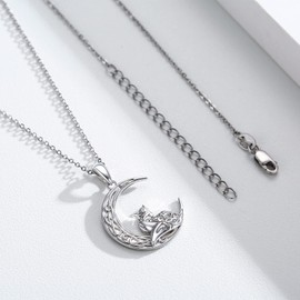Midir&Etain Fox Necklace 925 Sterling Silver Celtic Knot Moon Fox Pendant Necklace Hypoallergenic Fox Jewelry Birthday Christmas Gifts for Men and Women