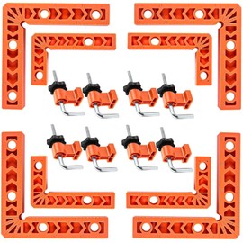MYLEUS 8Pcs 3" 4" 90 Degree Positioning Squares, 8Pcs Locking clamp,Right Angle Corner Clamps for Woodworking, Picture Frames, Boxes, Cabinets or Drawers,Carpenter Tool