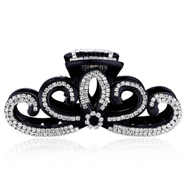 Suoirblss Women Lady Rhinestones Large Hair Claw Clip Hairpin Jaw Clips Thick Hair Accessories (Black)