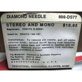 Zenith 898-DS77 Stylus replacement for Zenith S82621 Used in cartridge 142-167