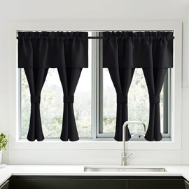NICETOWN Black Blackout Curtains with Attached Valance, Solid Room Darkening Window Treatment Drapes/Draperies for Bedroom (2 PCs, 52 inches Wide by 45 inches Long)