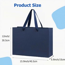 MULIANBOX Navy Blue Gift Bag 3 Pack, 15.9×5.9×12inch Extra Large Gift Wrap Bags with Ribbon Handles, Reusable Heavy Duty Kraft Paper Bags Bulk for Shopping, Wedding, Party, Gift, Retail