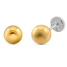 PALMERA Women's Earrings 925 Silver Plated with 18k Gold - Small Round Earrings (6 mm) - Elegant Jewellery Box Included - Secure Screw Back - For Everyday Use and Special Occasions, Sterling Silver