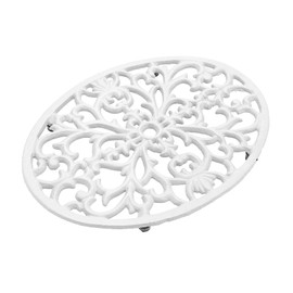 SUMTree Oval Cast Iron Trivet, Decorative Heavy Duty Hot Pot Holder Mat, Vintage Pattern Cast Iron Trivet with Rubber Pegs for Kitchen Dining Table, 24.5 * 18.5 * 1.8cm, White