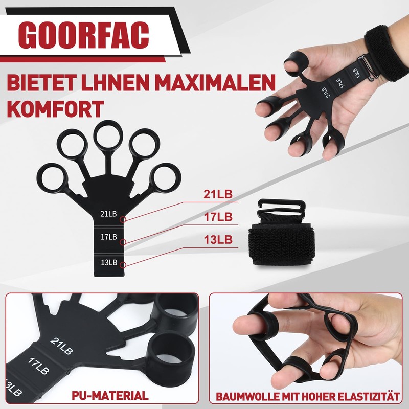 GOORFAC Hand Trainer Finger Trainer (6 Pieces) Grip Strength Training