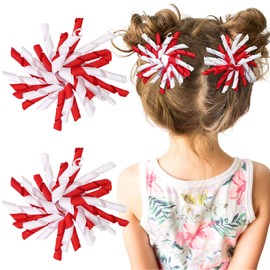 Yxiang 2PCS Red Korker Bows for Girls 4'' Curly Bow Hair Clip Ribbon Ponytail Bows Alligator Clip Hair Barrette for Girls Toddlers Kids
