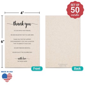 321Done Thank You Placecards for Wedding (Set of 50) Large 4" x 6" Table Place Setting Cards Rustic - Made in USA - Minimalist Script Kraft Tan