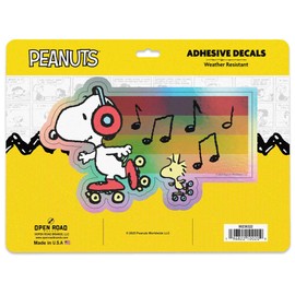Peanuts Snoopy Skating with Music Adhesive Vinyl Decal – Playful Snoopy Sticker for Laptop, Car, or Water Bottle